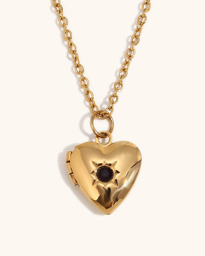 Heart Locket Birthstone Necklace — editorial product close-up