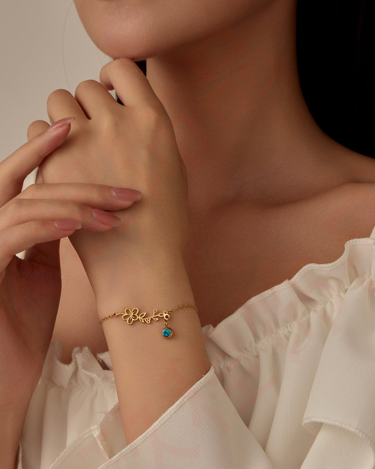 Personalized Birth Flower Bracelet — editorial product close-up