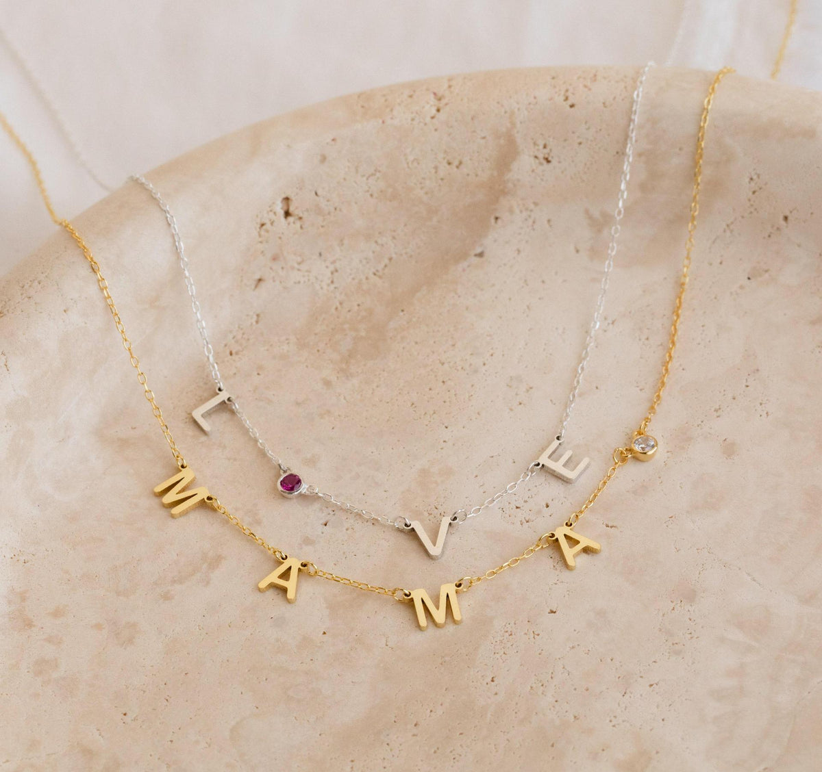 Personalized Birthstone & Initial Necklaces — DSSXL-16 design reference