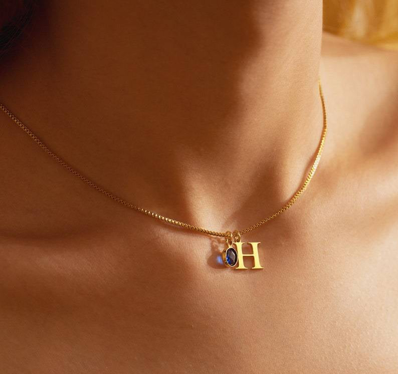 Personalized Birthstone & Initial Necklaces — DSSXL-67 design reference