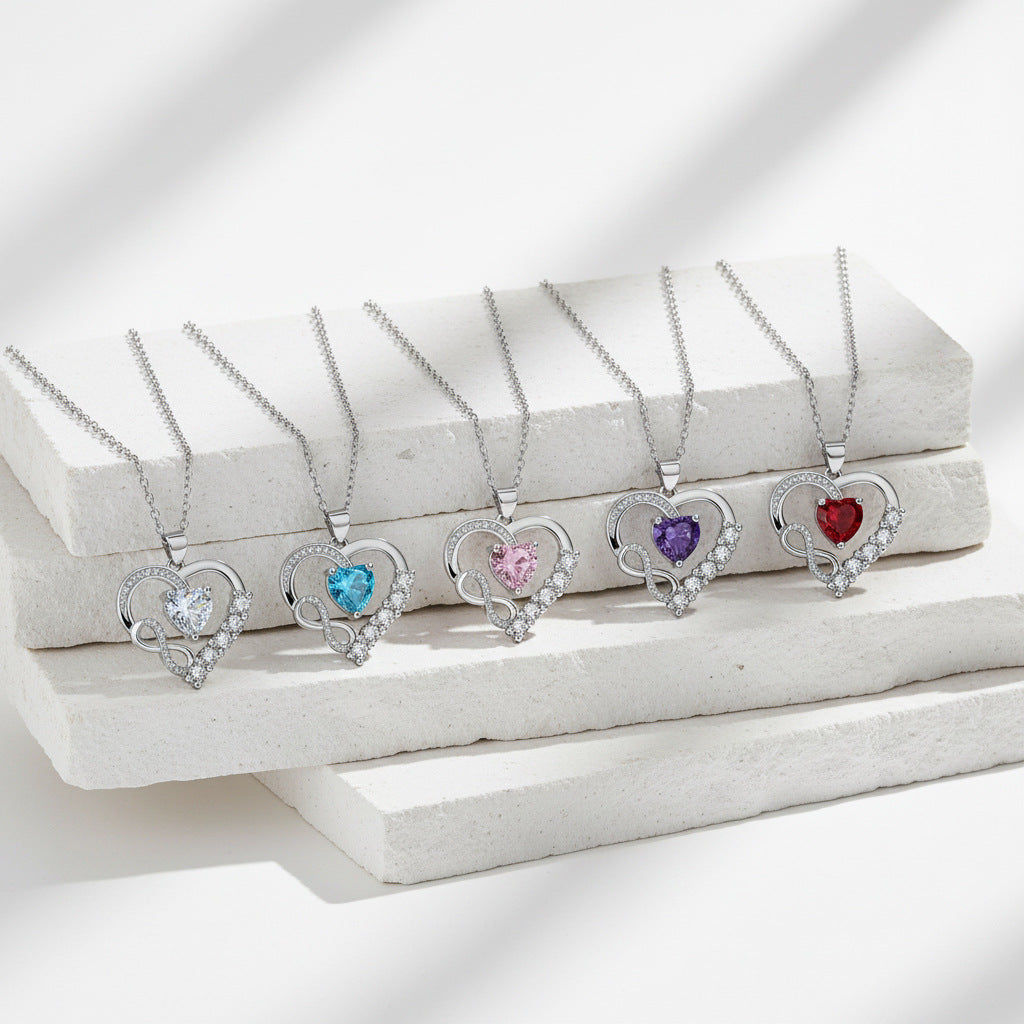 Infinity Heart Birthstone Necklace — product photograph
