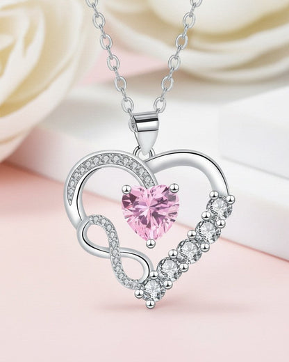 Infinity Heart Birthstone Necklace — editorial product close-up