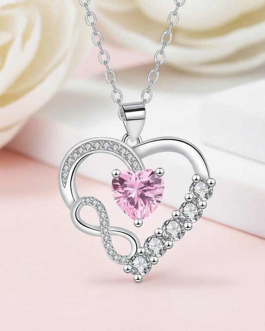 Infinity Heart Birthstone Necklace — editorial product close-up