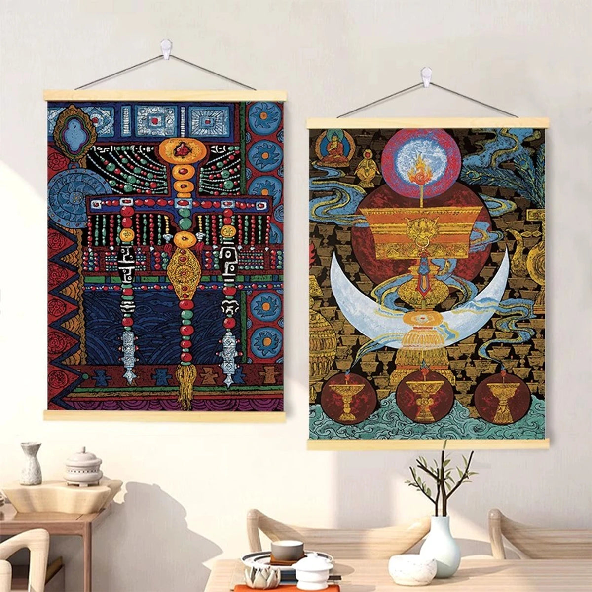 Canvas wall art room styling example 01; each artwork sold separately