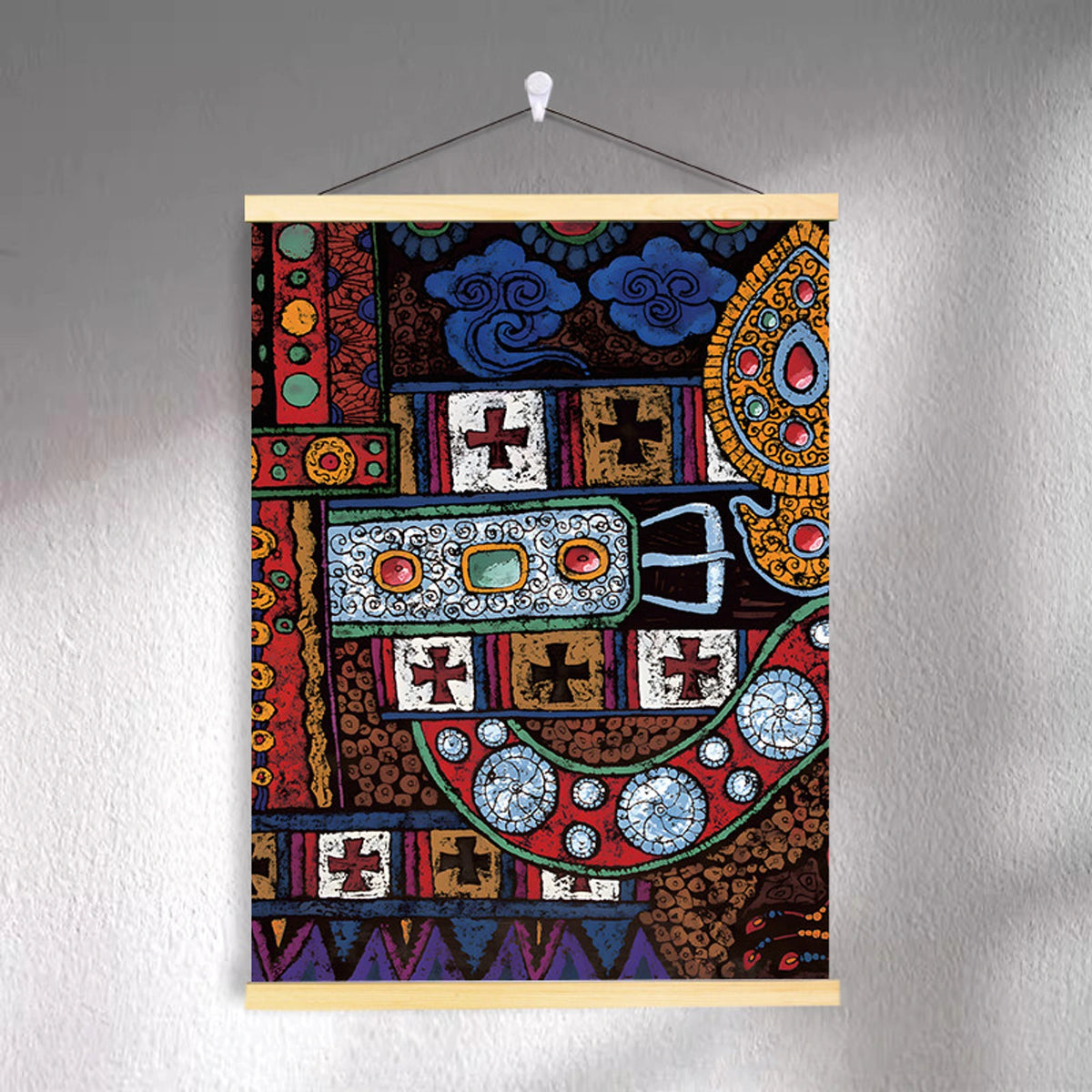 Tibetan-inspired canvas wall art ZSMS-07 shown hanging on a wall