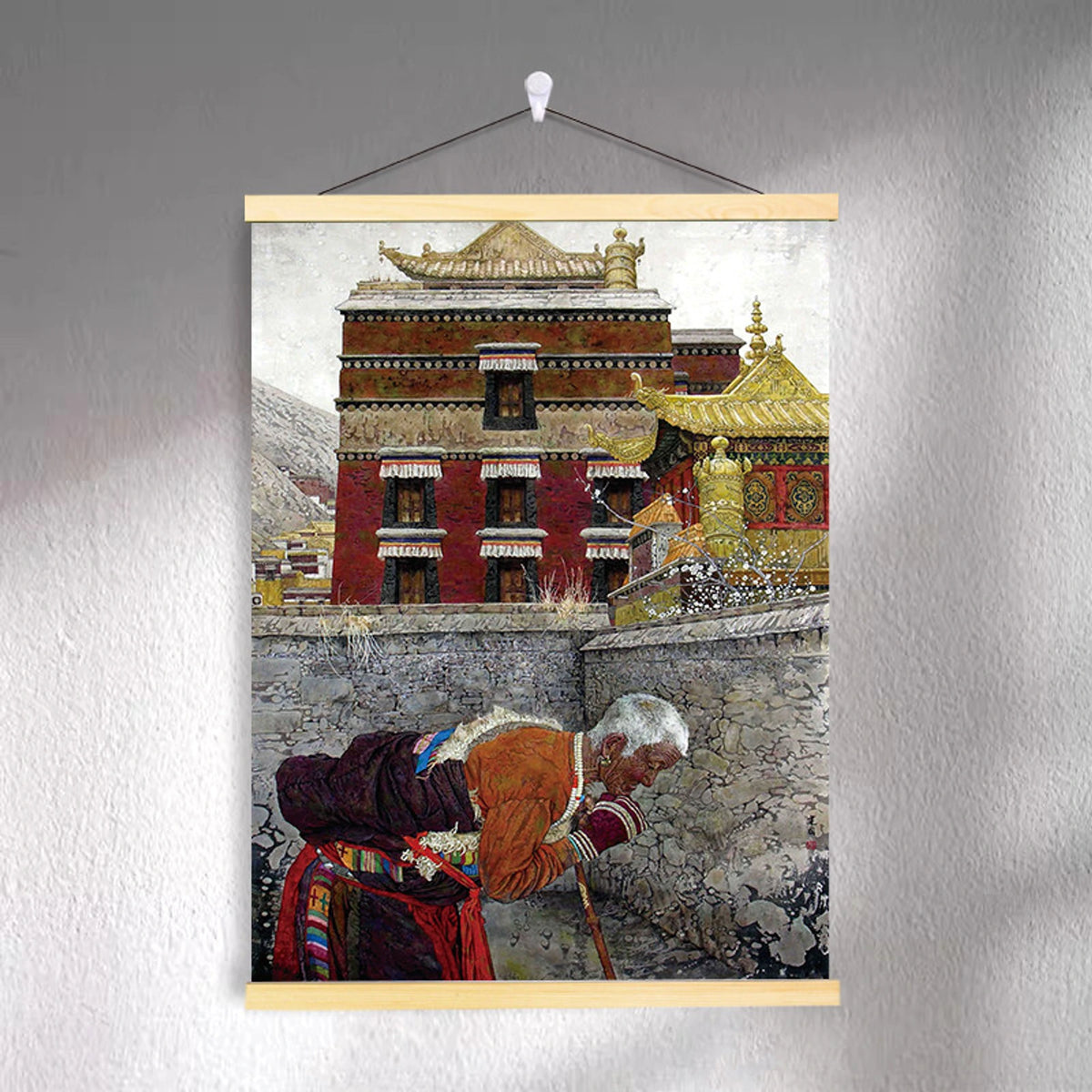 Tibetan-inspired canvas wall art ZSMS-09 shown hanging on a wall