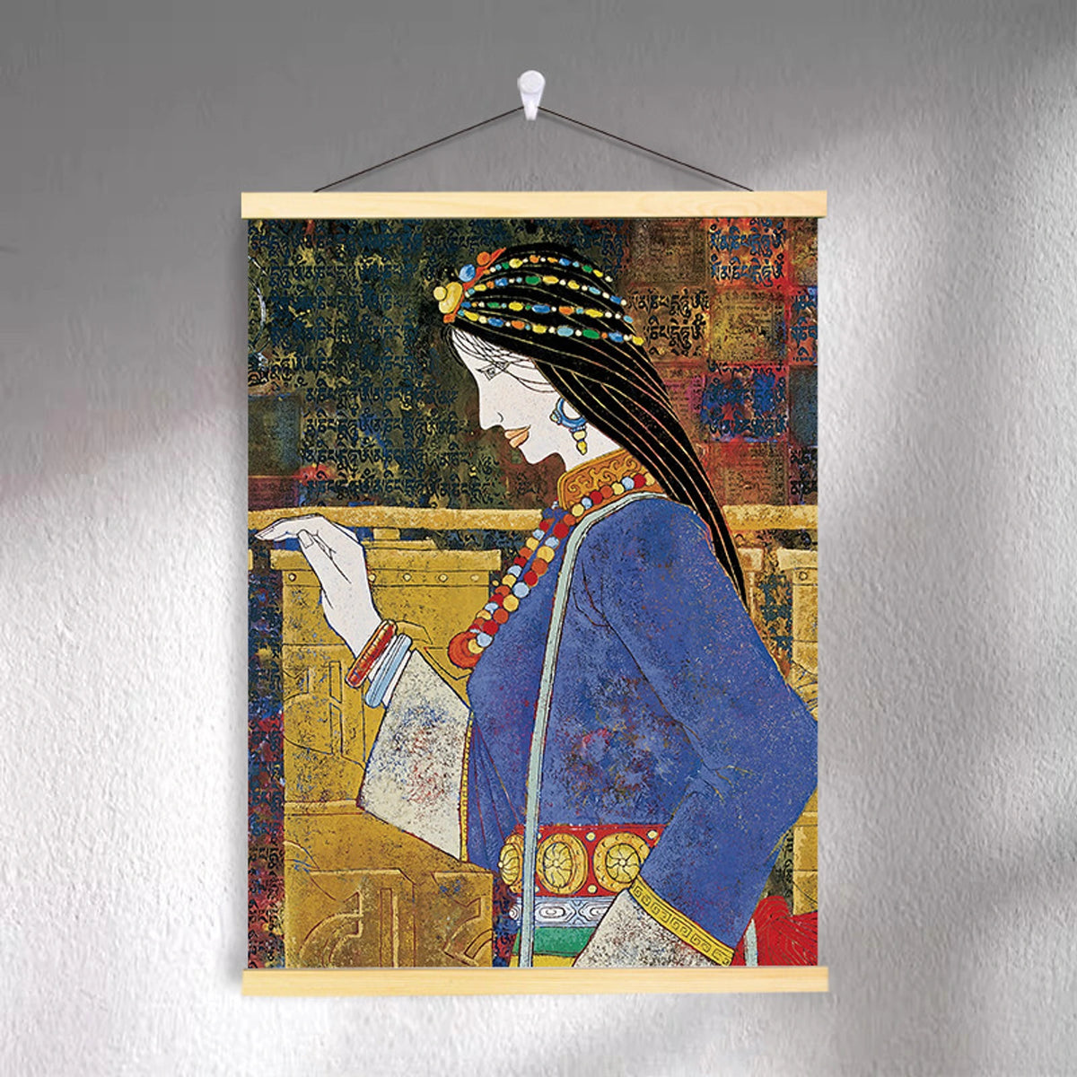 Tibetan-inspired canvas wall art ZSMS-10 shown hanging on a wall