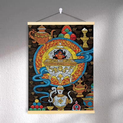 Tibetan-inspired canvas wall art ZSMS-13 shown hanging on a wall