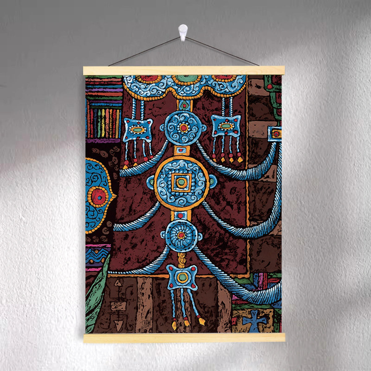 Tibetan-inspired canvas wall art ZSMS-15 shown hanging on a wall