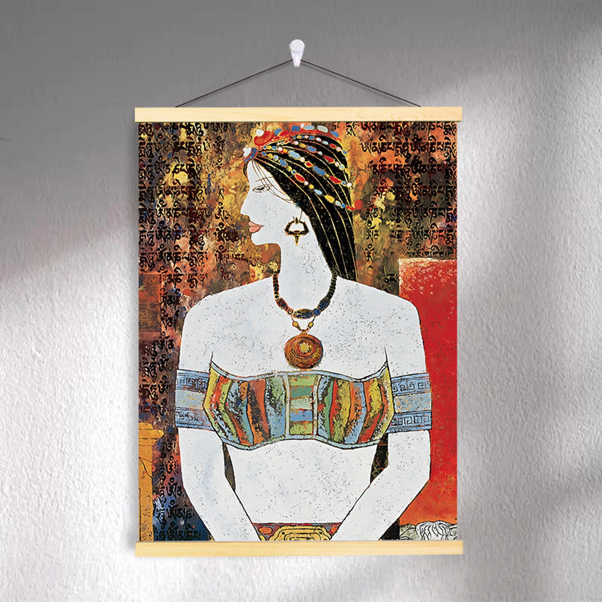 Tibetan-inspired canvas wall art ZSMS-16 shown hanging on a wall