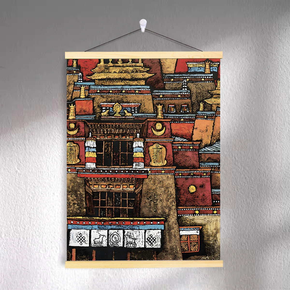 Tibetan-inspired canvas wall art ZSMS-17 shown hanging on a wall