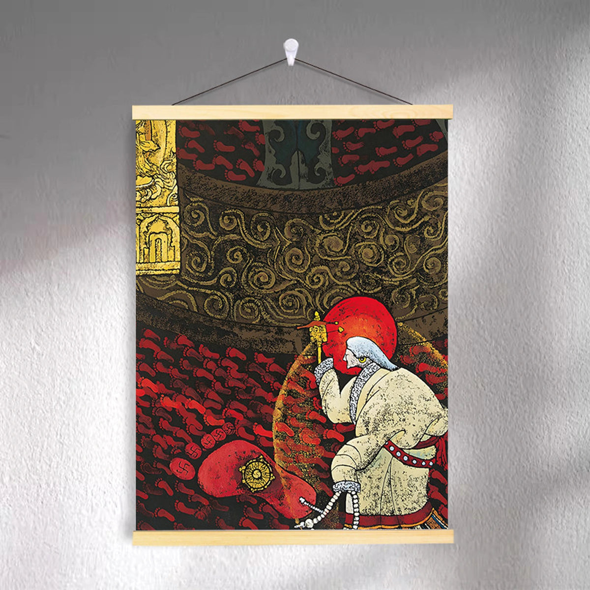 Tibetan-inspired canvas wall art ZSMS-18 shown hanging on a wall