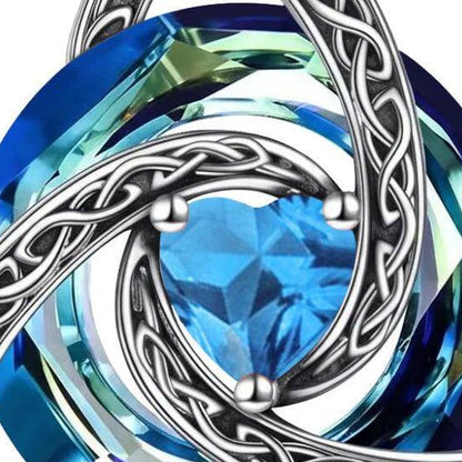 Celtic Knot necklace — March birthstone-color detail