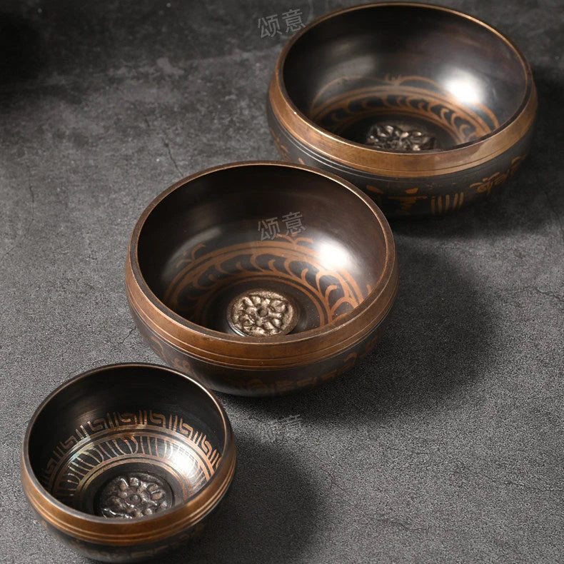 Patterned Singing Bowl · Brown & Blue — product photograph