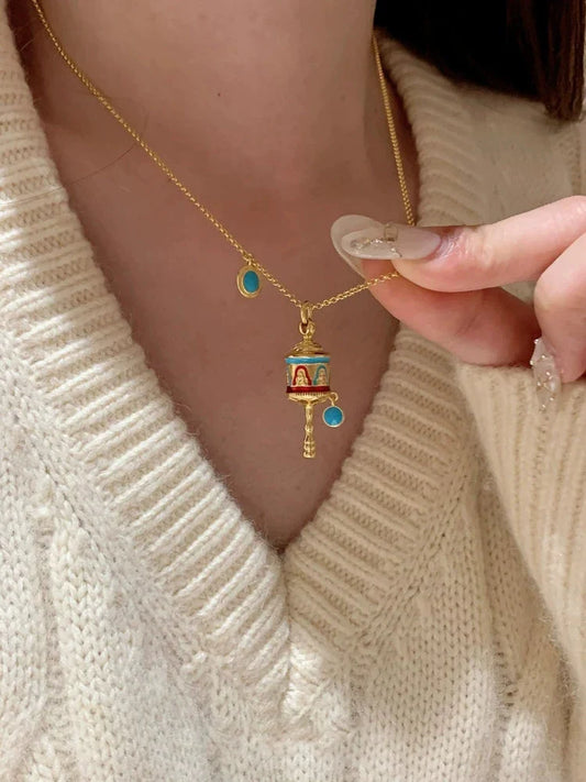 Blue & Gold-Tone Rattle Pendant Necklace — product photograph