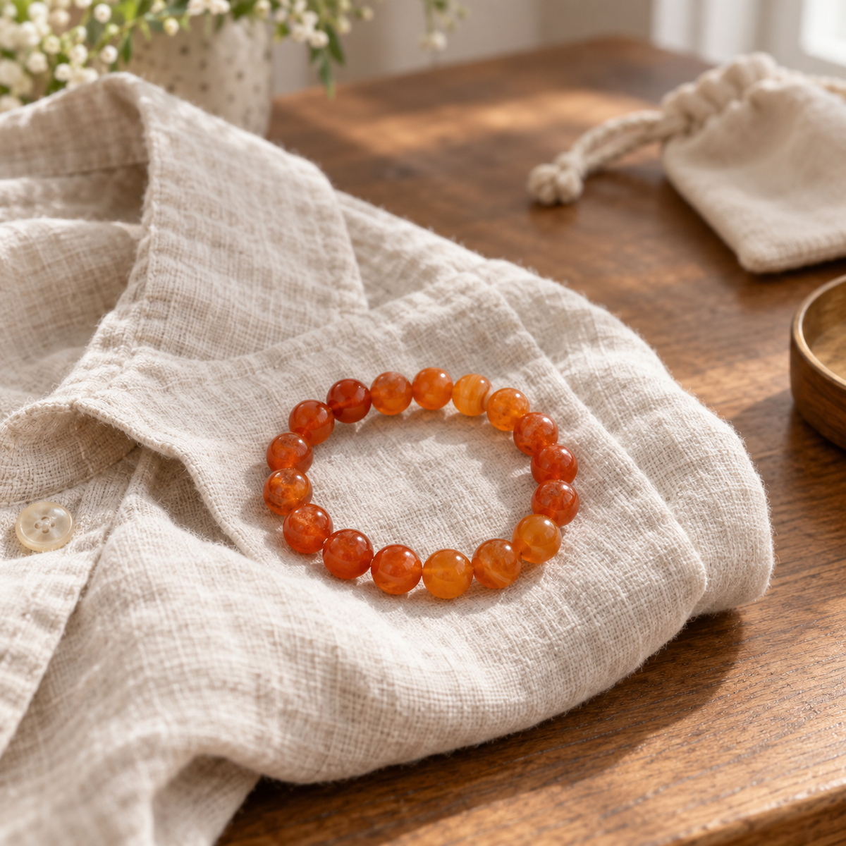 Orange agate bracelet styling example for individually confirmed live-sale selections.