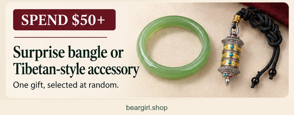 A surprise bangle or Tibetan-style accessory on orders of $50 or more