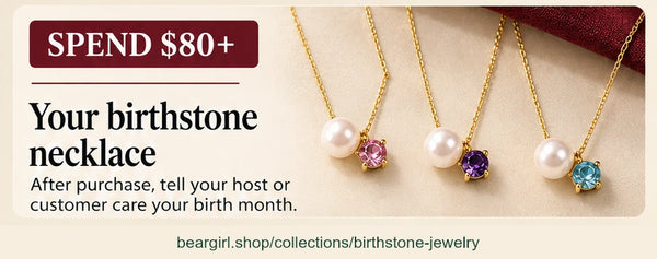 A birthstone necklace in your birth month color on orders of $80 or more