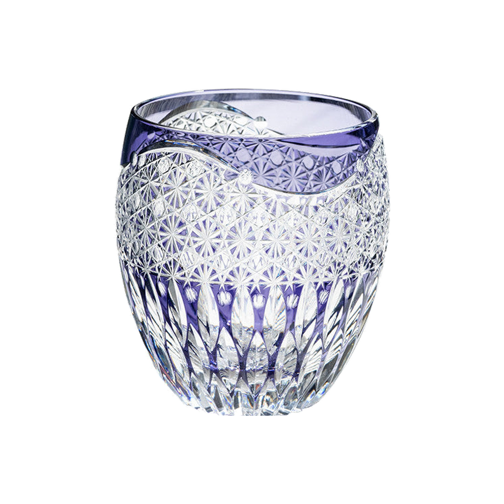 Lotus Edo Kiriko Whisky Glass — Handcrafted — one glass, transparent background