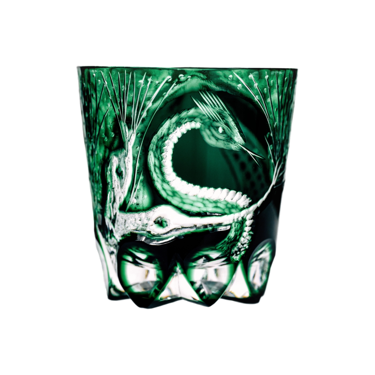 Serpent Edo Kiriko Whisky Glass — Handcrafted — one glass, transparent background