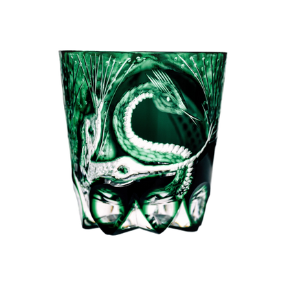 Serpent Edo Kiriko Whisky Glass — Handcrafted — one glass, transparent background