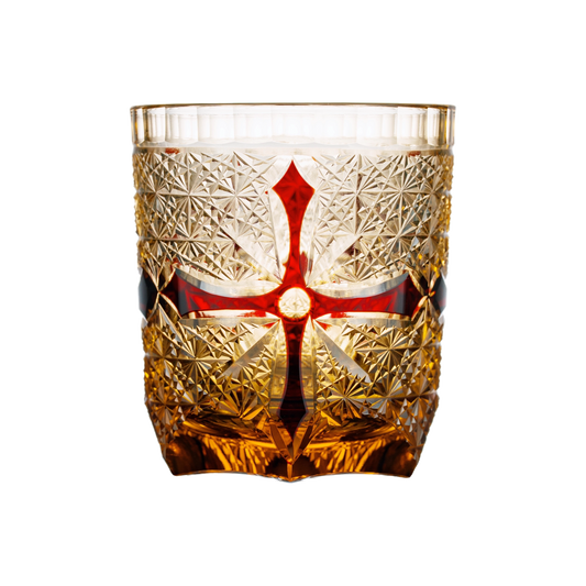 Cross Pattern Whisky Glass — one glass, transparent background