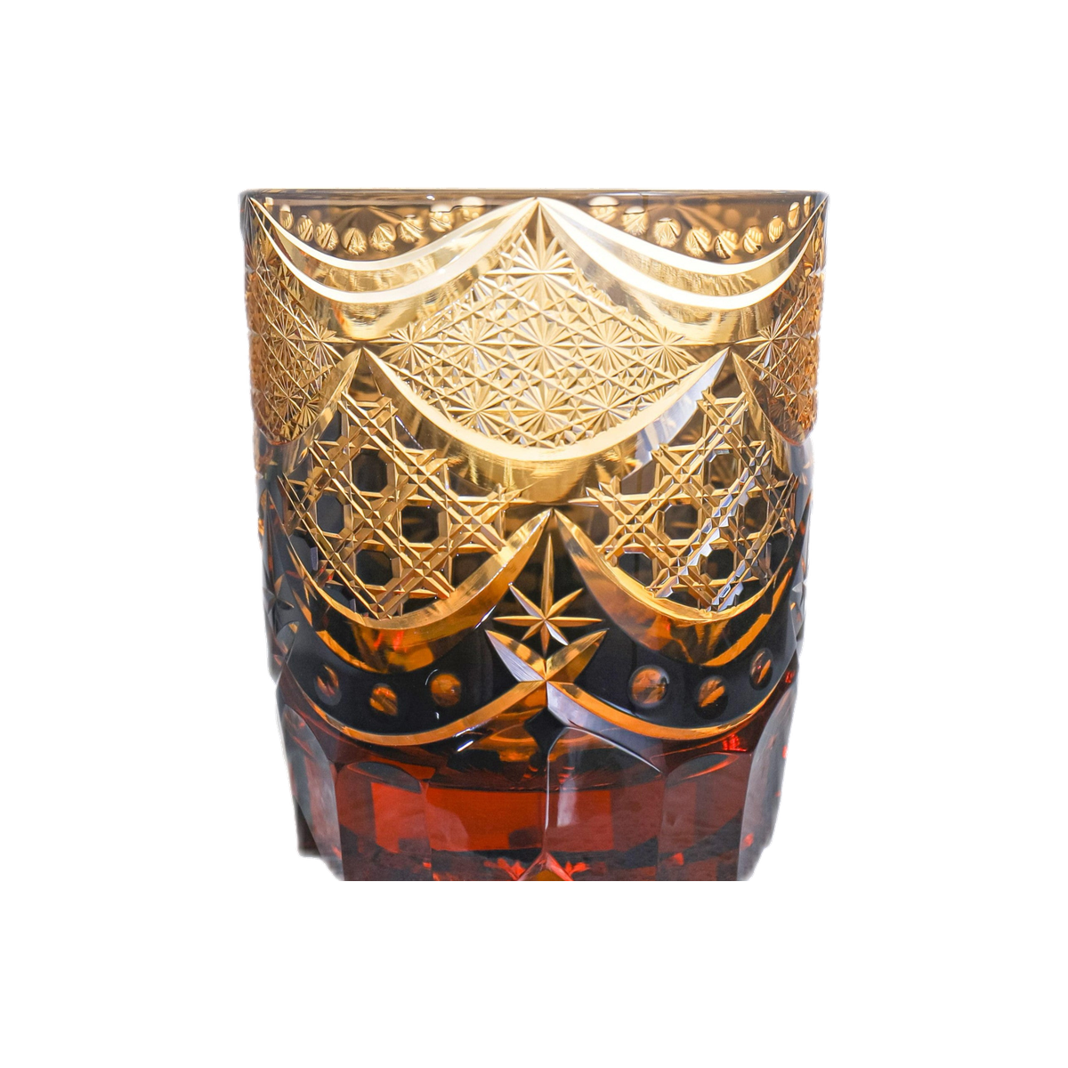 Amber Night Edo Kiriko Whisky Glass — Handcrafted — one glass, transparent background