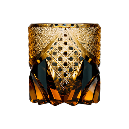 Black Samurai Edo Kiriko Whisky Glass — Handcrafted — one glass, transparent background
