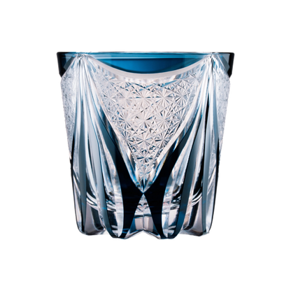 Blue Tide Phantom Edo Kiriko Whisky Glass — Handcrafted — one glass, transparent background