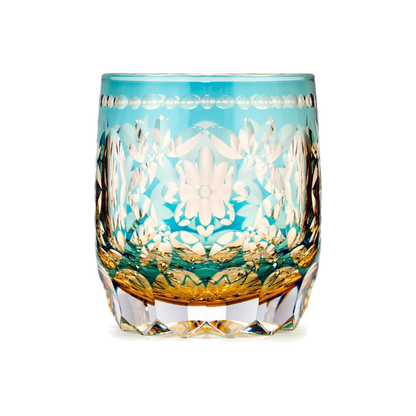 Flower Temari Edo Kiriko Whisky Glass — Handcrafted — one glass, transparent background