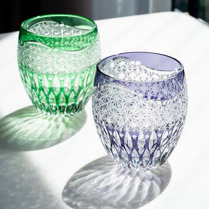 Lotus Edo Kiriko Whisky Glass — Purple + Green / Pair