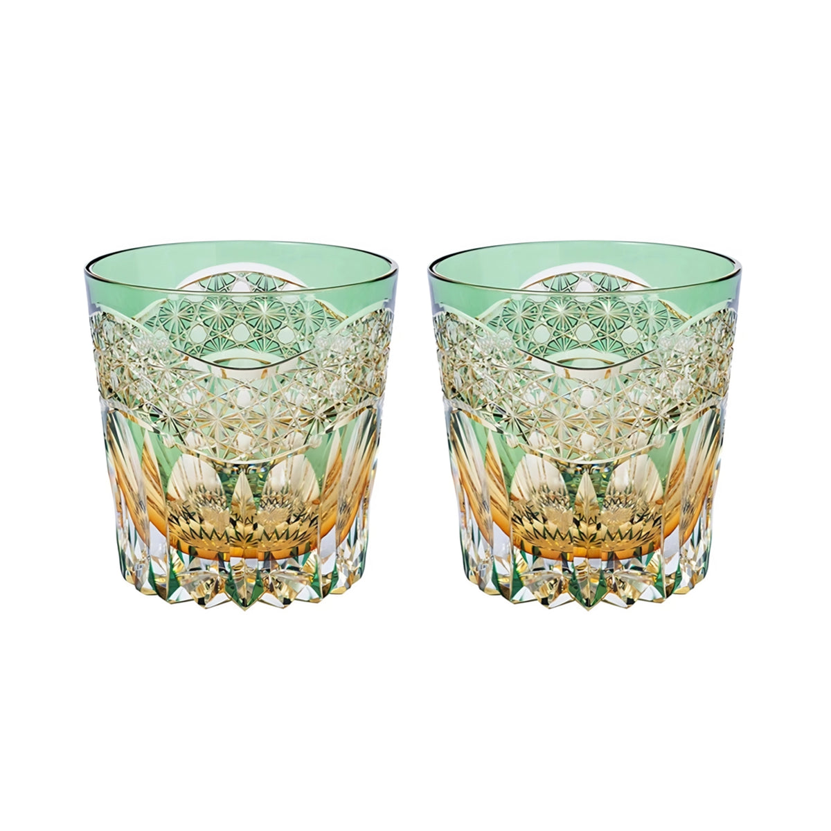 Dawn Edo Kiriko Whisky Glass — Green + Green / Pair