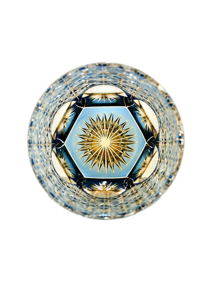 Large Blue Daisy Edo Kiriko Whisky Glass — design and cut detail