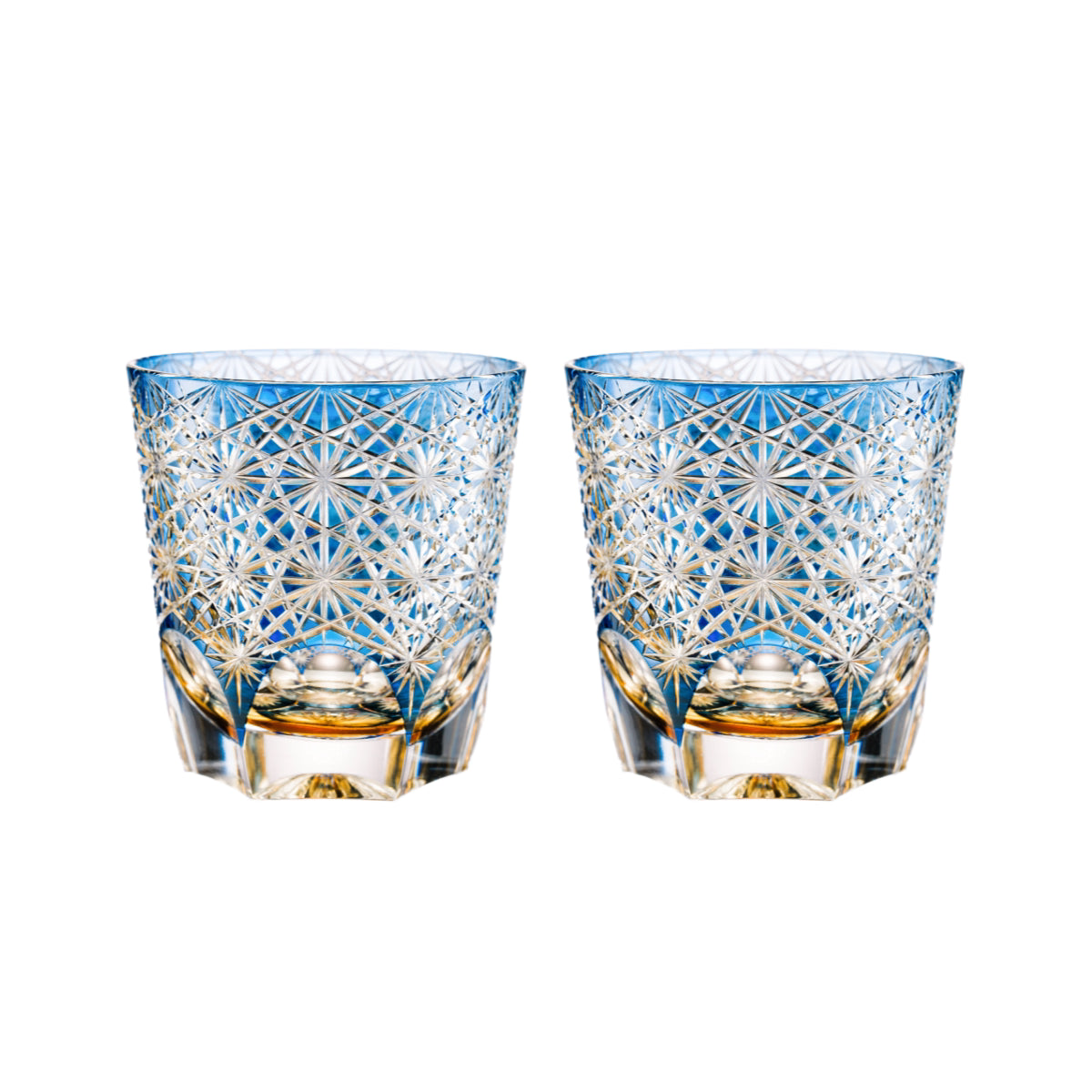 Large Blue Daisy Edo Kiriko Whisky Glass — Blue / Pair