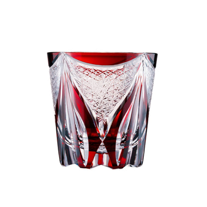 Blue Tide Phantom Edo Kiriko Whisky Glass — Crimson Flame / Single