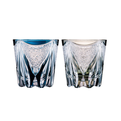 Blue Tide Phantom Edo Kiriko Whisky Glass — Blue Tide Phantom + Gray Mist / Pair