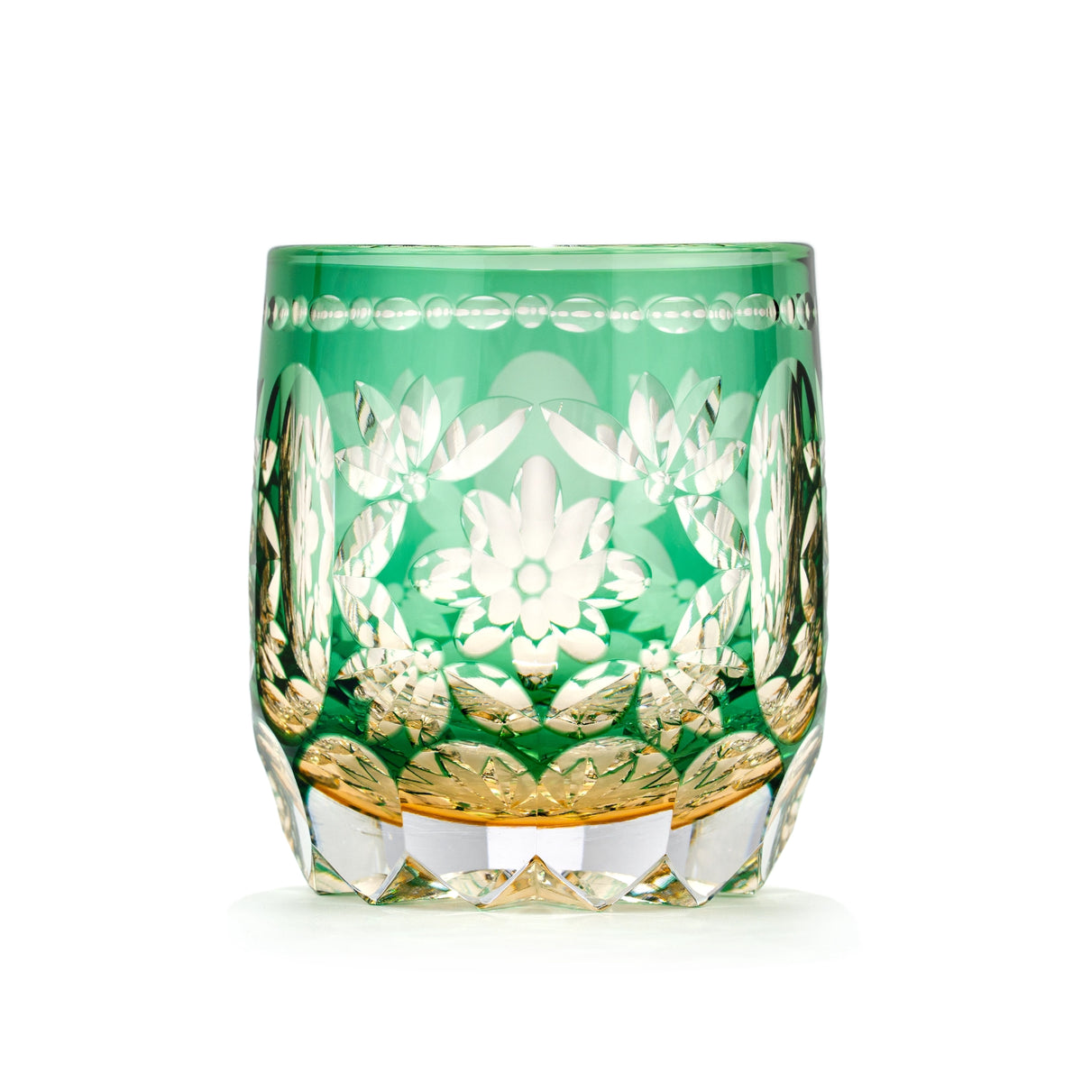 Flower Temari Edo Kiriko Whisky Glass — Amber Green / Single