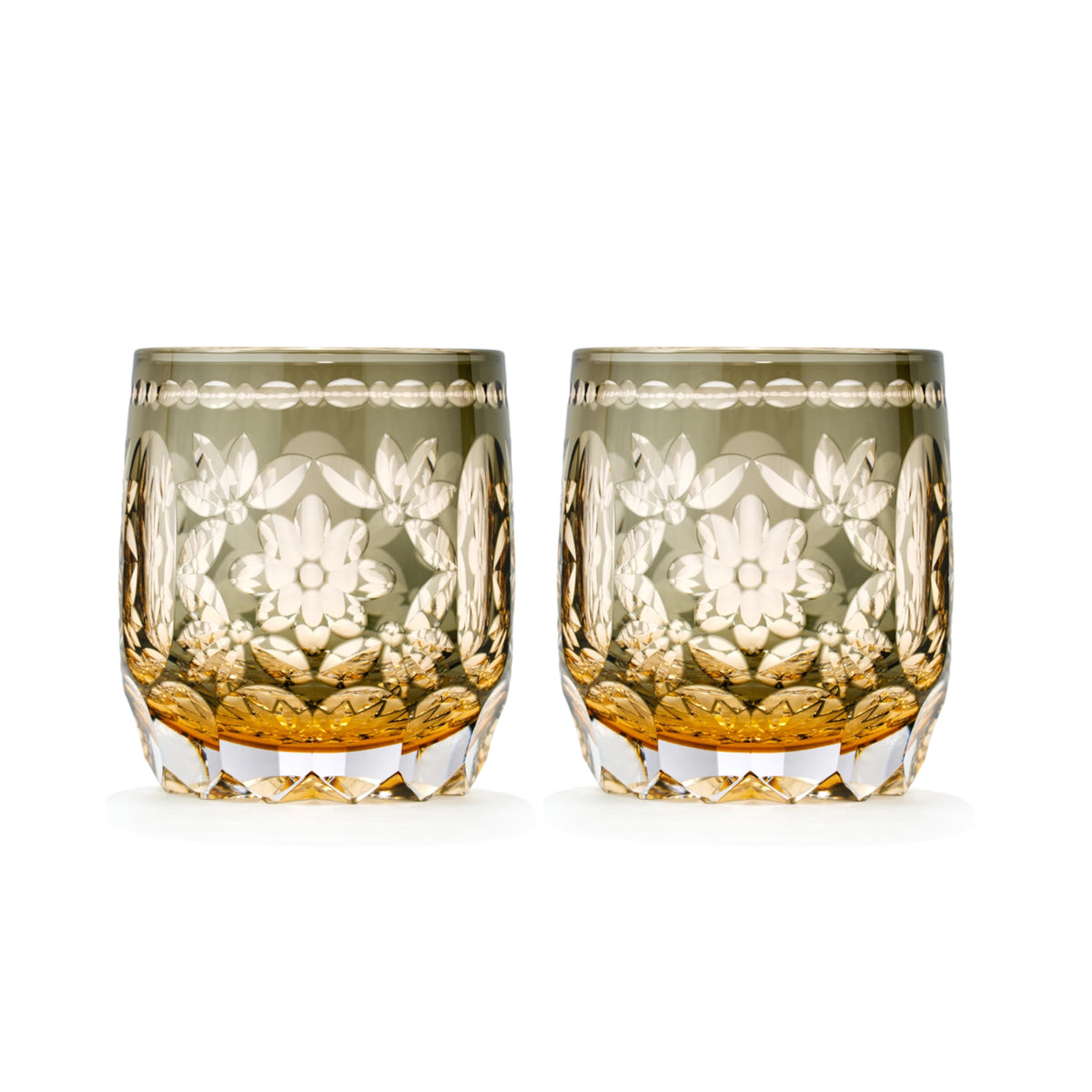Flower Temari Edo Kiriko Whisky Glass — Amber Gray / Pair