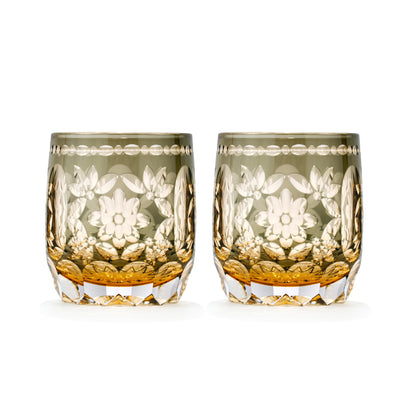 Flower Temari Edo Kiriko Whisky Glass — Amber Gray / Pair