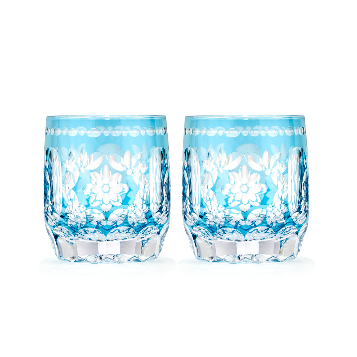 Flower Temari Edo Kiriko Whisky Glass — Blue / Pair
