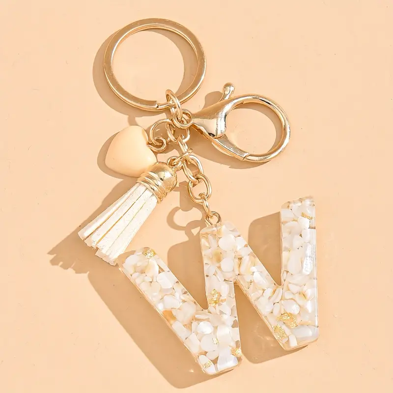 Initial Letter Heart Tassel Key Chain Cute Pendant