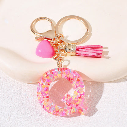 New Original Pink Love Heart Tassel Letter Keychain Girl Resin Alphabet Charm